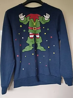 Buy New Look Men Bad Elf Sweatshirt Christmas Jumper Size L Navy Blue • 9.99£