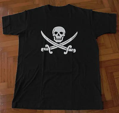 Buy Jolly Roger Screen Printed T-Shirt Pirate Calico Jack Skull Cross Swords Sails • 9.99£