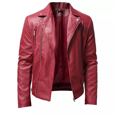 Buy Mens Casual Leather  Biker Motorcycle Jacket Coat Soft Classic Biker Style Fit • 35.87£