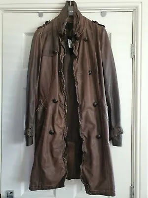 Buy Ladies River Island Brown Distressed Faux Leather Jacket Size 6 BNWT • 25£