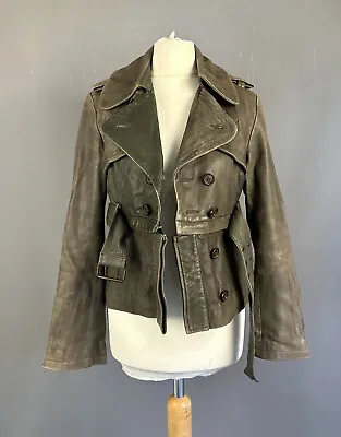 Buy AllSaints Vintage Leather Jacket Steam Punk Military Trench UK 6 • 39£