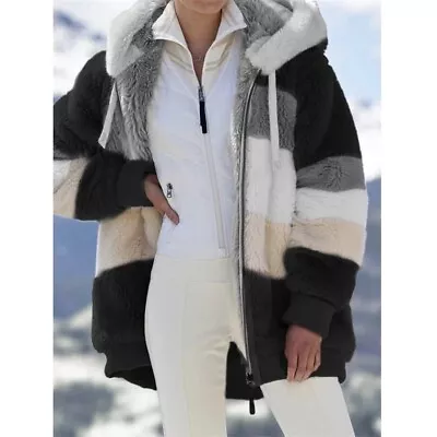Buy Winter Warm Women Hooded Coat Outwear Teddy Bear Fluffy Plush Patchwork Jacket • 14.47£
