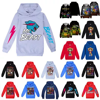 Buy Mr Beast Print Hoodie Kids Boy Long Sleeve Tops Hooded Sweatshirt Casual Jumper^ • 11.47£