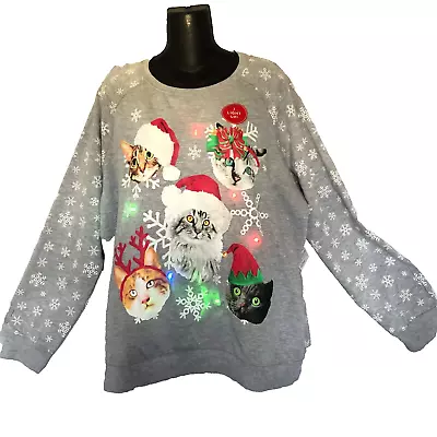 Buy NWT Freeze Kitschy Womens Sz 3XL Meowy Christmas Xmas Light Up Cat Ugly Sweater • 32.20£