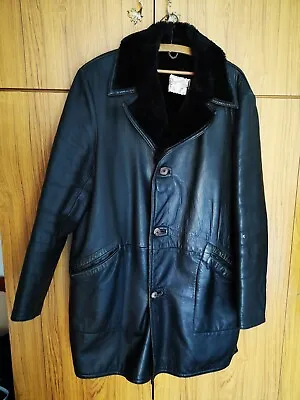 Buy Black Fur Lined Mens 3/4 Length Leather Jacket • 50£