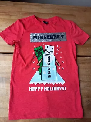 Buy MINECRAFT Creeper Xmas Happy Holidays Reversible Sequin Red Top 9-10 Years VGC • 9.99£