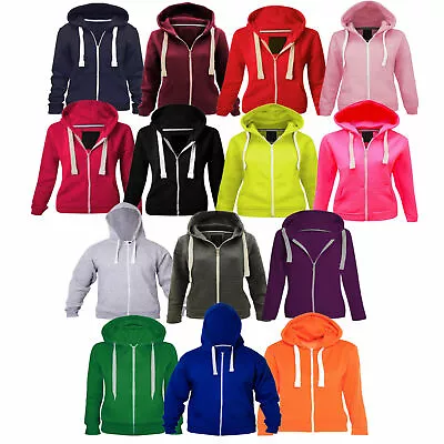 Buy Girls Boys Unisex Plain Zip Up Fleece Hoodie Sweatshirt Top • 9.50£