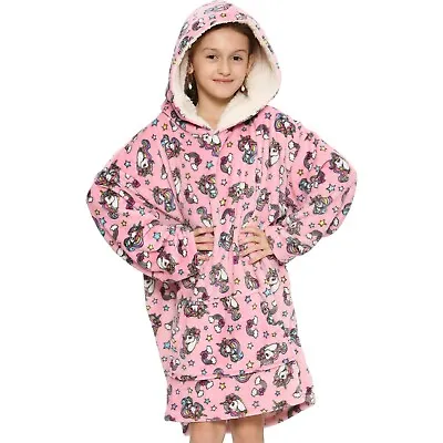 Buy Kids Girls Super Soft Warm Fleece Hoodie Unicorn Snuggle Oversized Blanket • 10.99£