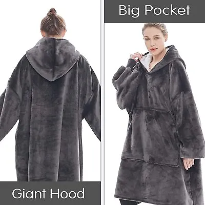 Buy Adult Warm Hooded Snuggle Blanket Super Soft Fleece Sherpa Warm Wearable Hoodie • 10.49£