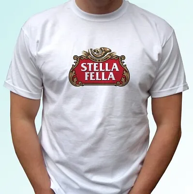 Buy Stella Fella T Shirt Funny White Top Xmas Party Joke Beer Gift Tee Mens Sizes • 9.99£