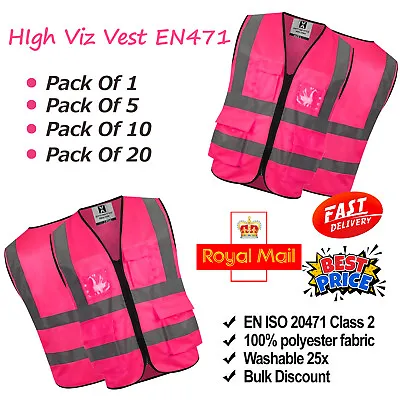 Buy Hi Vis Vest High Vis Safety Vest Pink Waistcoat Visibility Reflective Jacket UK • 36.49£