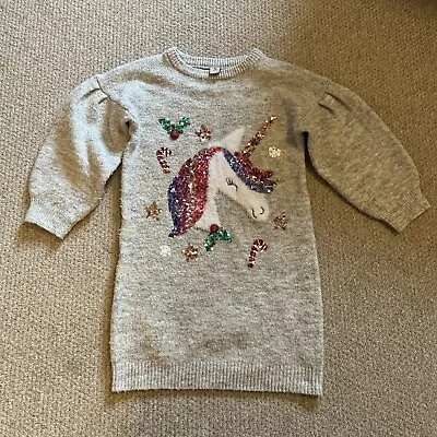 Buy Girls Christmas Jumper Dress Long Age 6 Sequin Unicorn  • 3.50£