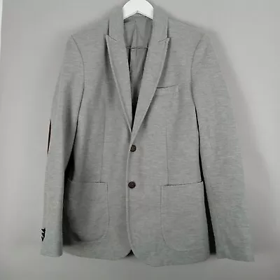 Buy Zara Mens Blazer Jacket 40 Grey Polyester Cotton Smart Casual Elbow Patch • 29.99£