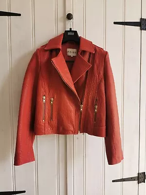 Buy Reiss Maya Lambs Leather Jacket Biker Style Burnt Orange Red Size L • 149.99£