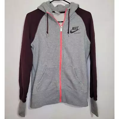Buy Nike Sportswear Grey Maroon Raglan Sleeved Full Zip Hoodie • 23.62£