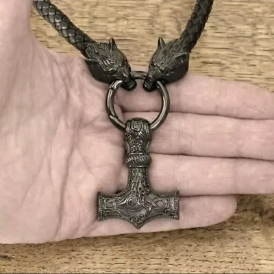 Buy Viking Hammer Wolf Thor Retro Pendant Necklace For Men Vintage Style Jewellery • 9.88£