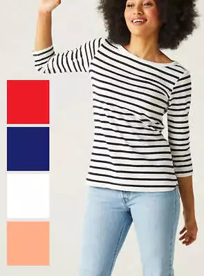 Buy Ex Regatta Ladies Bayletta 3/4 Sleeve Stripe Top T Shirt Navy White Red Peach • 9.95£