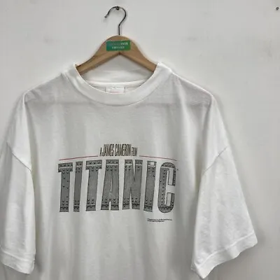 Buy Titanic 1998 Vintage Movie Promotion Promo White T-Shirt Tee 90s Hanes Size XL • 50£