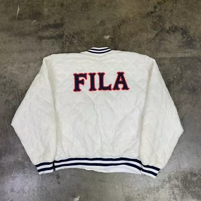 Buy Fila Bomber Jacket Mens Quilted USA Baseball 90s Sports Coat White XXL • 15£