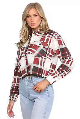 Buy Ladies Colour Checked Jacket Shirt Casual Button Front Long Sleeve Shirt • 20.99£