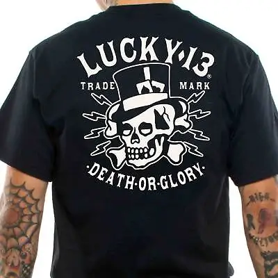 Buy Lucky 13 Death Glory Men's T-Shirt Skull Punk Retro Rockabilly Tattoo Vintage • 21.82£