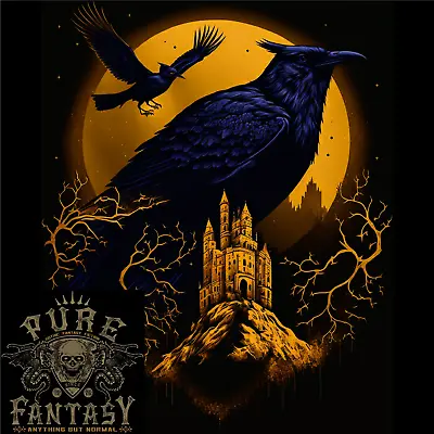 Buy A Raven & Haunted House Moon Halloween Mens Cotton T-Shirt Tee Top • 10.98£