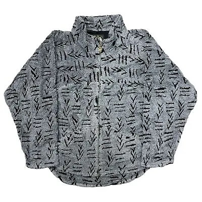 Buy Vintage Teva Fleece Jacket Deep Pile Sherpa All Over Print Grey Womens XL • 29.99£