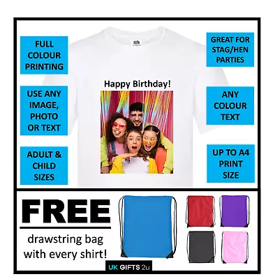 Buy Personalised Photo T-Shirt Stag Hen Kids Men Women Birthday Party Xmas FREE BAG! • 7.99£