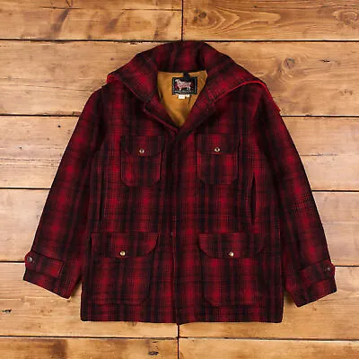 Buy Vintage Woolrich Wool Jacket M 50s Lumberjack 501 Talon Plaid Red Button • 90.07£