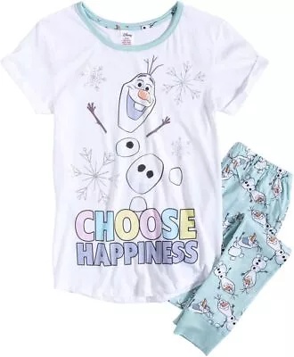 Buy Womens Older Girls Disney Frozen Olaf Happiness White Blue Pyjamas Lounge Set • 18.99£