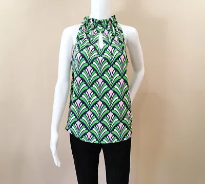 Buy Macbeth Collection Womens Toile Print Keyhole Tank Top Mock Neck Green S 4 • 9.47£