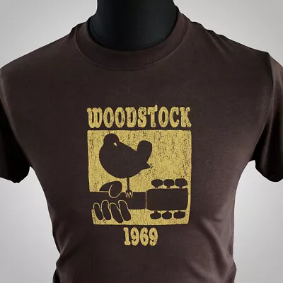 Buy Woodstock 1969 Retro T Shirt Festival Cool Vintage Music Yellow Brown • 13.99£