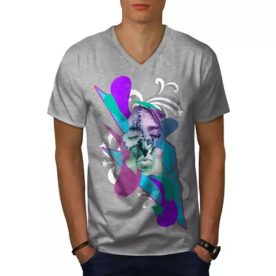 Buy Wellcoda Kiss Abstract Art Mens V-Neck T-shirt, Crazy Graphic Design Tee • 15.99£