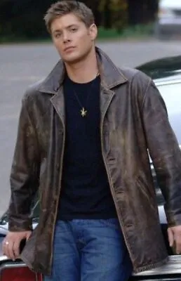 Buy Distressed Brown Cowhide Leather Jacket -Dean Winchester Style From Supernatural • 89.99£