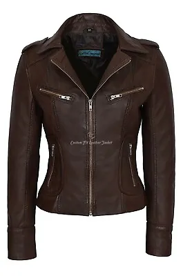 Buy Ladies Leather Jacket Brown Real Leather Soft Casual Upper Jacket 9823 • 119.74£