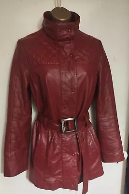 Buy Garcia Real Leather Jacket Red Burgundy Belted Sz 10 • 24.99£