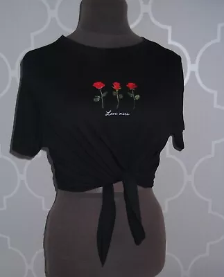 Buy Black TOP 12 Red Roses - Love More Tie Knot Style T-shirt • 3.50£