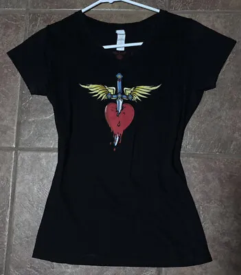 Buy Bon Jovi Womens Small Tee Tattoo Heart Dagger Wings Band Music Merch Tee • 12.28£