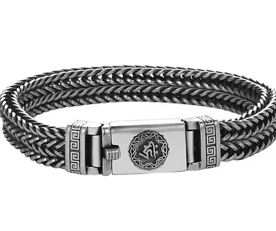 Buy Men's Solid Steel Biker Punk Gothic Engraved Foxtail Bracelet Jewellery Gift UK • 17.95£