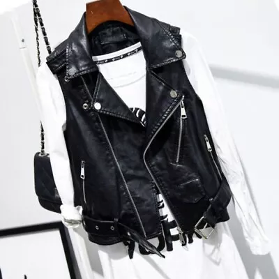 Buy Faux Leather Waistcoat Gilet Biker Sleeveless Jacket Ladies Vintage Coat Size UK • 23.87£