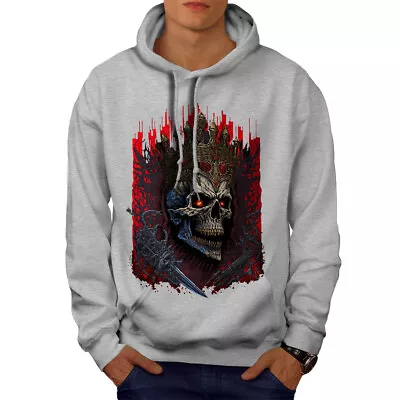 Buy Wellcoda King Skull Mens Hoodie, Fire Skeleton Casual Hooded Sweatshirt • 25.99£
