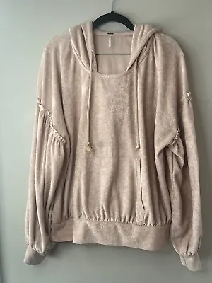 Buy Free People Velour Hoodie Pullover Balloon Sleeve Oversized Small Lt. Pink Boho • 29.91£