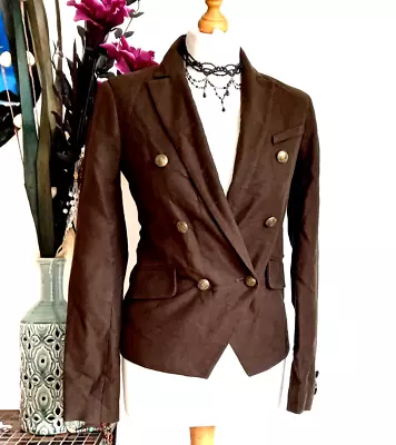 Buy Edwardian STEAMPUNK Fitted Jacket Brown Soft Brushed Cotton Moleskin Military 8 • 19.99£