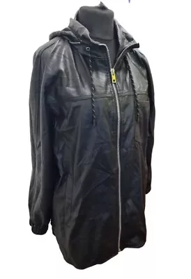 Buy Faux Leather PU Black Hooded Womens Jacket Size EU Medium REF RP77 • 19.99£