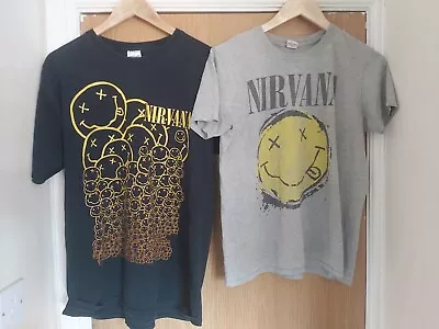 Buy 2 X Nirvana T Shirts:  Smiley Face Heap *large* + Yellow Smiley *medium* *read* • 10.99£