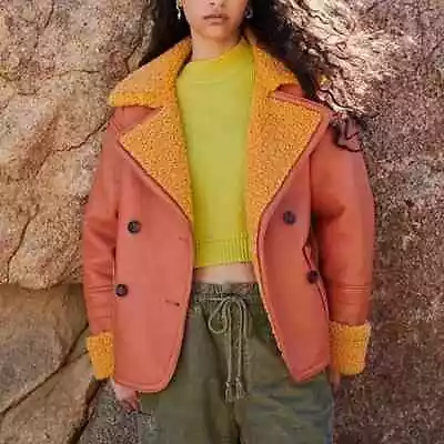 Buy Free People Kaja Vegan Leather Oversize Peacoat Jacket, Pink, Small, RRP $228 • 94.99£