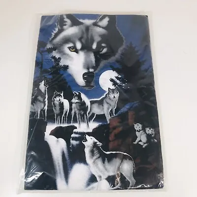 Buy 100% Combed Cotton Wolf Howling Moon Scene Black Tshirt Size XL • 7.99£