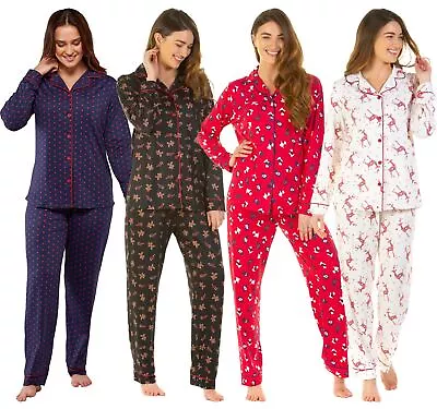 Buy La Marquise Pyjamas Festive Prints Jersey Long Sleeve Christmas Button Pyjama • 21.99£