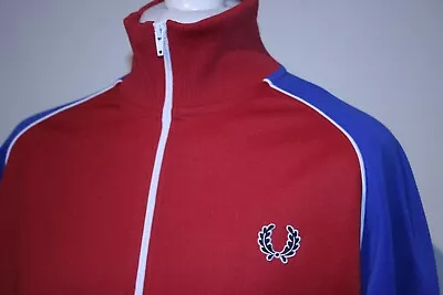 Buy Fred Perry Chevron Track Jacket -L- Regal Blue/Red - Excellent - Tracksuit Top • 64.99£