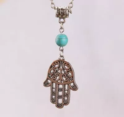 Buy Silver & Turquoise Hamsa Hand Necklace Boho Bohemian Jewellery Festival A020 UK • 4.45£